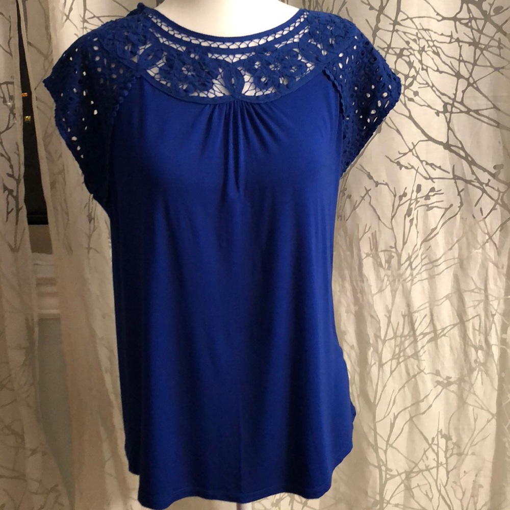 Royal blue stretchy cotton top with lace detail